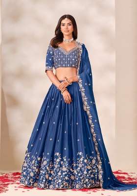 Royal Blue Embroidery Silk Lehenga Set for Diwali and Festive Wear