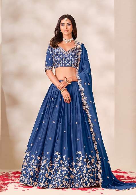 Royal Blue Embroidery Silk Lehenga Set for Diwali and Festive Wear