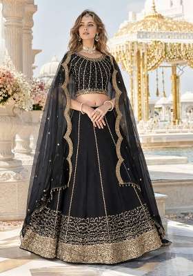 Black Embroidered Silk Blend Lehenga Set for Diwali and Festive Wear