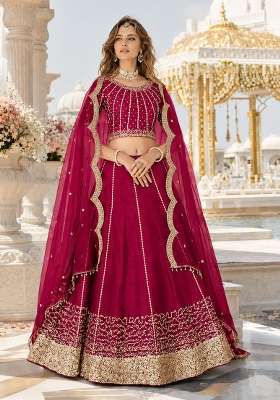 Magenta Silk Blend Lehenga Set with Embroidered for Diwali | Wedding & Festive Wear