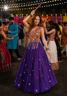 Purple Cotton Lehenga Set with Embroidered for Diwali | Wedding & Festive Wear