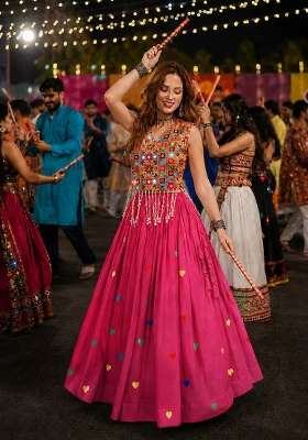 Rani Pink Cotton Lehenga Set with Embroidered for Diwali | Wedding & Festive Wear