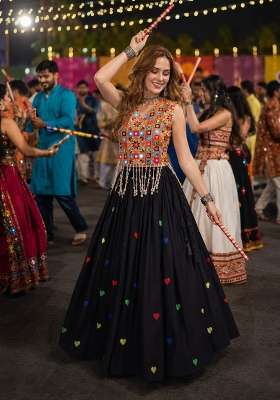 Black Cotton Lehenga Set with Embroidered for Diwali | Wedding & Festive Wear