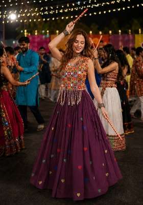 Wine Cotton Lehenga Set with Embroidered for Diwali | Wedding & Festive Wear
