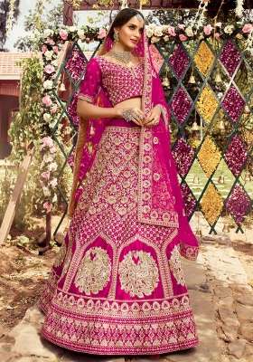 Pink Embroidered Silk Blend Lehenga Set