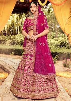 Pink Embroidered Silk Blend Lehenga Set
