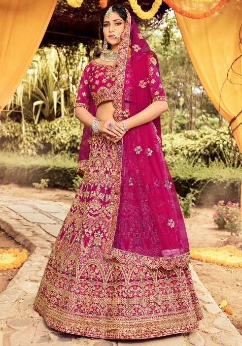 Pink Embroidered Silk Blend Lehenga Set