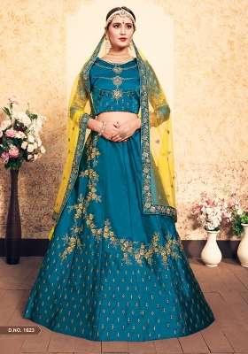Blue Embroidered Satin Lehenga Set