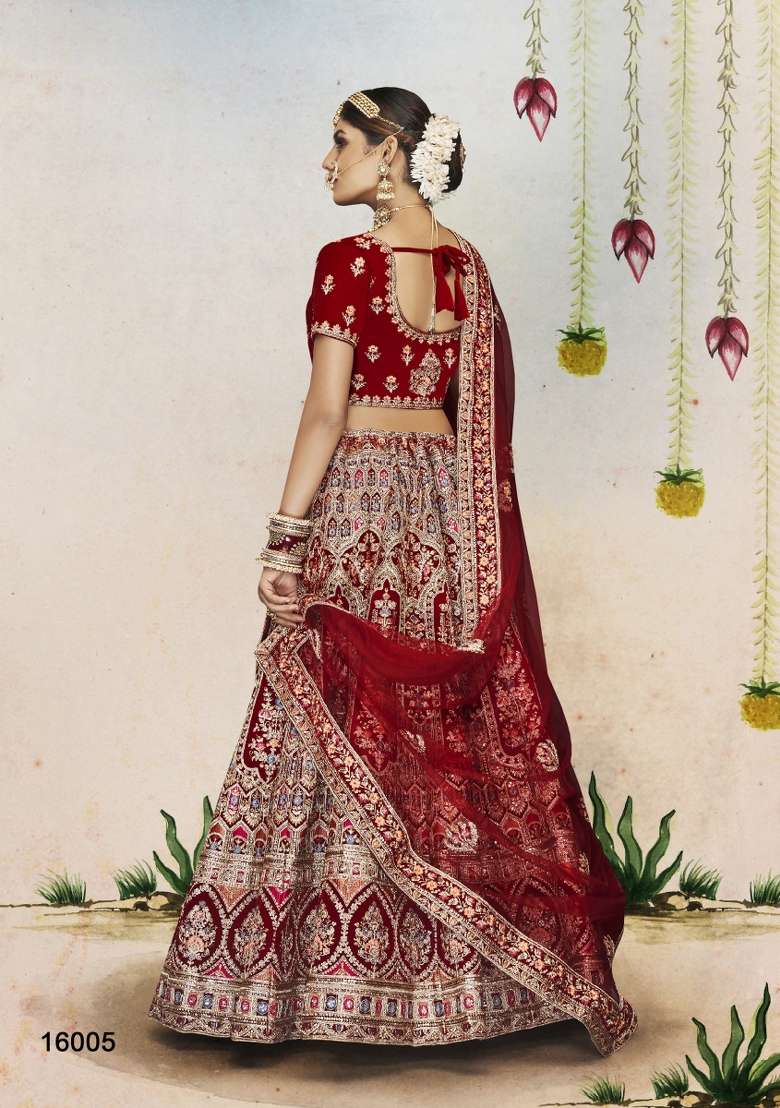 Maroon Embroidered Net Lehenga Set - Indya