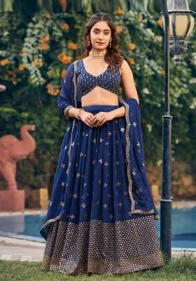 Blue Georgette Lehenga Set with Embroidered for Diwali | Wedding & Festive Wear