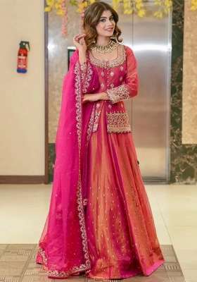 Pink Embroidered Silk Blend Lehenga Set for Diwali and Festive Wear