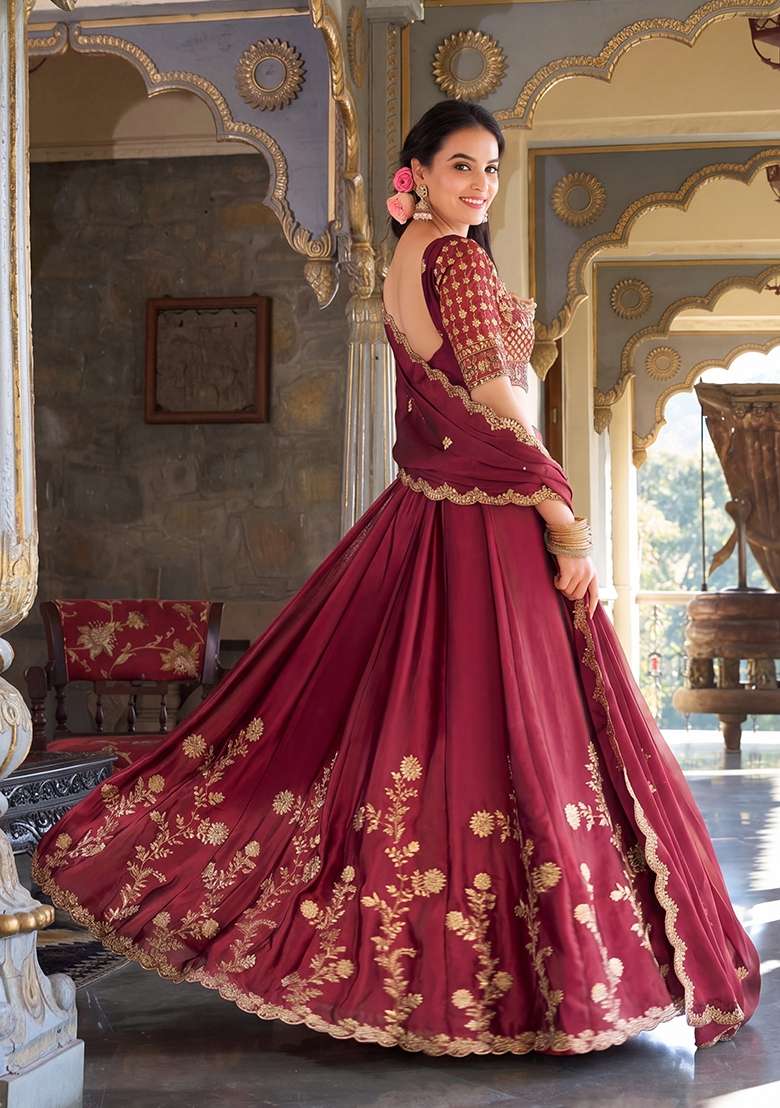 Rani Pink Embroidered Silk Blend Lehenga Set for Diwali and Festive Wear - Indya