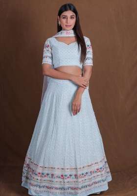 Sky Blue Georgette Lehenga Set with Embroidered for Diwali | Wedding & Festive Wear