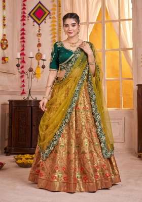 Light Orange Silk Blend Lehenga Set with Zari Work for Diwali | Wedding & Festive Wear