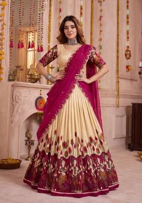 Off White Silk Blend Lehenga Set with Printed for Diwali | Wedding & Festive Wear