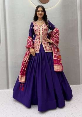 Purple Silk Blend Lehenga Set with Embroidered for Diwali | Wedding & Festive Wear