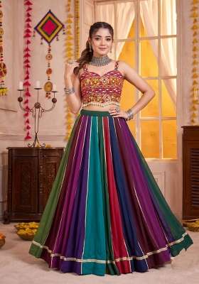 Multicolor Georgette Lehenga Set with Mirror Work for Diwali | Wedding & Festive Wear