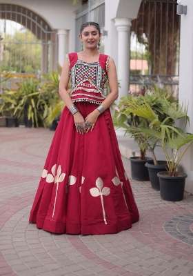 Maroon Mirror Work Silk Blend Lehenga Set for Diwali and Festive Wear