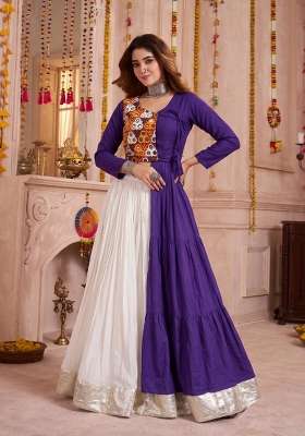 Off White Blended Lehenga Set with Mirror Work for Diwali | Wedding & Festive Wear