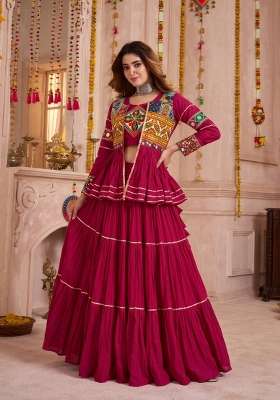 Pink Mirror Work Cotton Lehenga Set for Diwali and Festive Wear