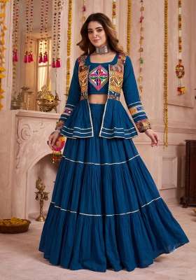 Teal Cotton Lehenga Set with Mirror Work for Diwali | Wedding & Festive Wear