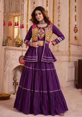 Wine Cotton Lehenga Set with Mirror Work for Diwali | Wedding & Festive Wear