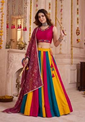 Multicolor Cotton Lehenga Set with Mirror Work for Diwali | Wedding & Festive Wear