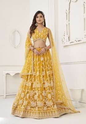 Mustard Yellow Net Lehenga Set for Diwali | Wedding & Festive Wear