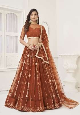 Brown Net Lehenga Set for Diwali | Wedding & Festive Wear