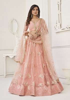Peach Net Lehenga Set for Diwali and Festive Wear