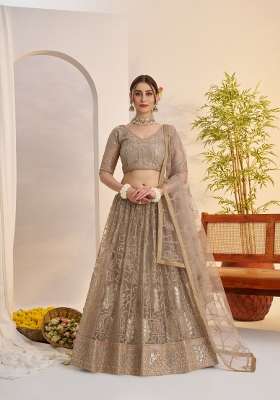 Metallic Grey Net Lehenga Set