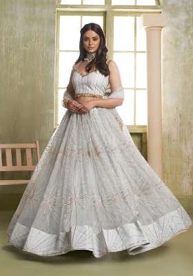 Light Grey Net Lehenga Set for Diwali | Wedding & Festive Wear