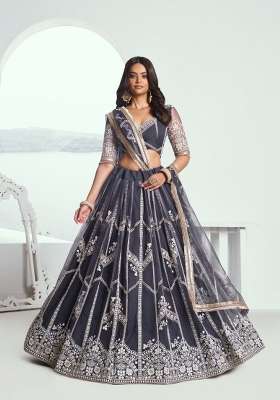 Dark Grey Net Lehenga Set for Diwali and Festive Wear