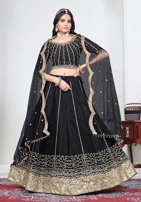 Black Silk Lehenga Set with Embroidery for Diwali | Wedding & Festive Wear
