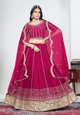 Magenta Silk Lehenga Set with Embroidery for Diwali | Wedding & Festive Wear