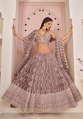 Onion Pink Net Lehenga Set with Embroidery for Diwali | Wedding & Festive Wear