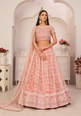 Pink Net Lehenga Set with Embroidery for Diwali | Wedding & Festive Wear