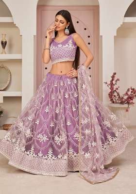 Lavender Net Lehenga Set with Embroidery for Diwali | Wedding & Festive Wear