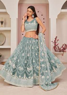 Sky Blue Embroidery Net Lehenga Set for Diwali and Festive Wear