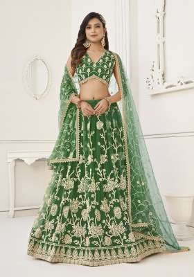 Green Net Lehenga Set with Embroidery for Diwali | Wedding & Festive Wear