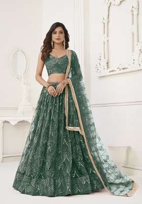 Green Embroidery Net Lehenga Set for Diwali and Festive Wear