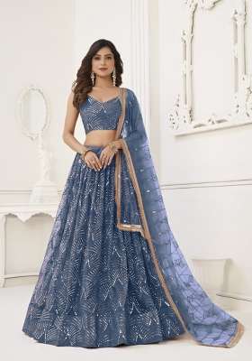 Blue Embroidery Net Lehenga Set for Diwali and Festive Wear