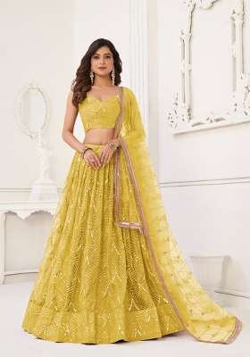 Yellow Embroidery Net Lehenga Set for Diwali and Festive Wear
