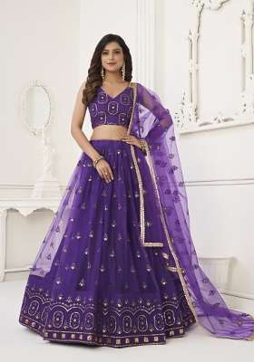 Purple Net Lehenga Set with Embroidery for Diwali | Wedding & Festive Wear
