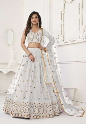 Off White Embroidery Net Lehenga Set for Diwali and Festive Wear