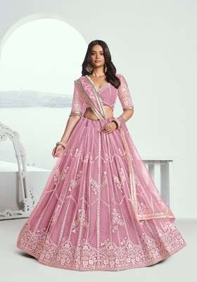 Pink Net Lehenga Set with Embroidery for Diwali | Wedding & Festive Wear