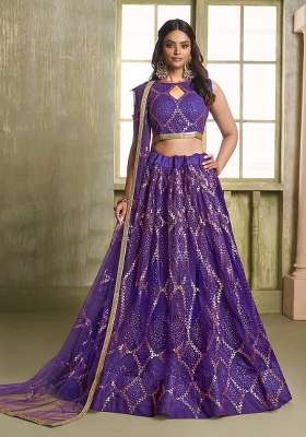Purple Net Lehenga Set with Embroidery for Diwali | Wedding & Festive Wear