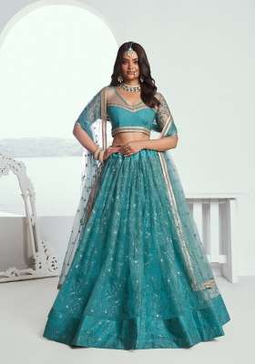Teal Green Net Lehenga Set with Embroidery for Diwali | Wedding & Festive Wear