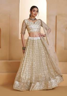 Off White Embroidery Net Lehenga Set