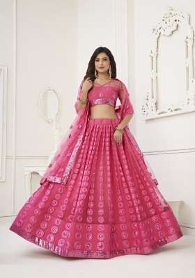Pink Embroidery Net Lehenga Set for Diwali and Festive Wear